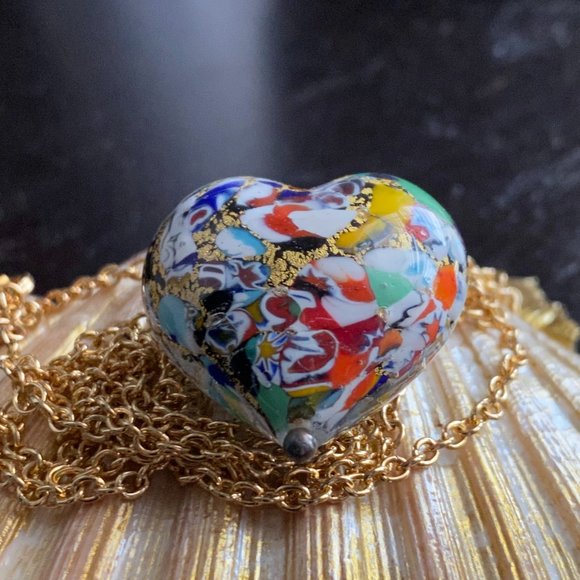 Heart Murano Glass Heart Necklace Italy New with Info Card - Picture 2 of 9